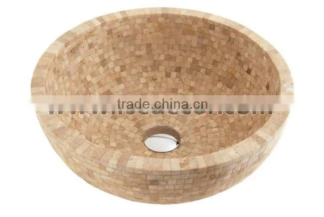 Round Mosaic Natural Marble Stone Washbasin