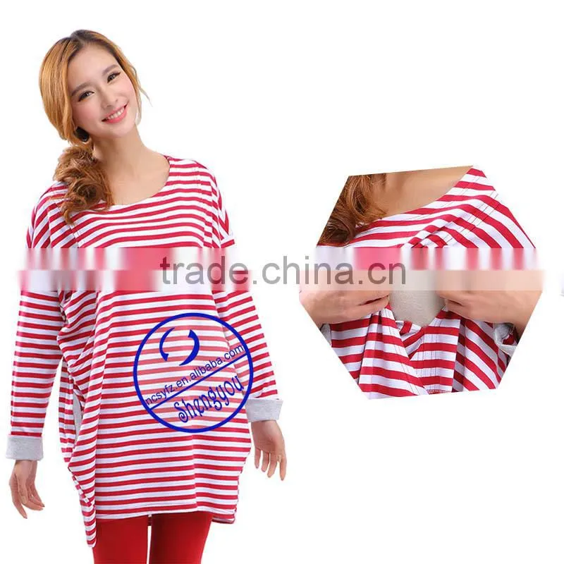 100 cotton yarn dyed breastfeeding maternity top with pocket