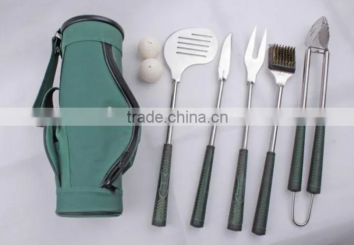 7-Piece Golf Shaped BBQ Grilling Tool Set with Carry Bag, Golf Grip Grilling Set