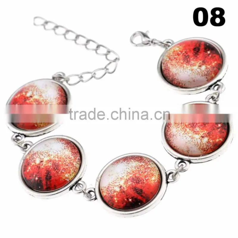 Wholesale Cabochon Glass Nebula Bangle -Galaxy Space -Novelty Metal Cuff Chain Bracelet