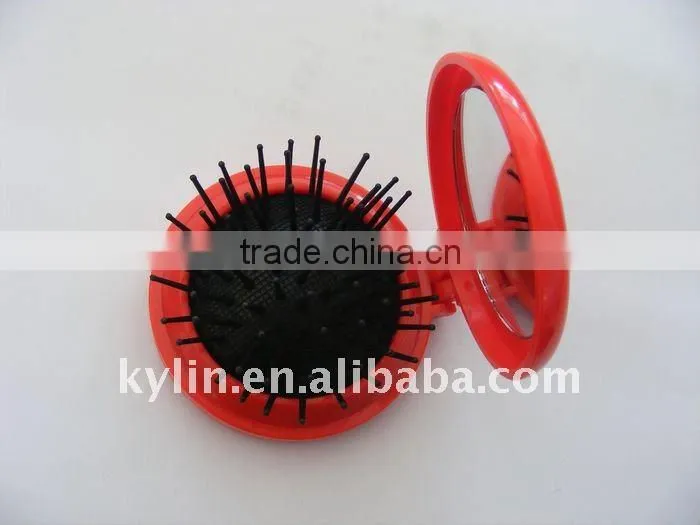 colorful round foldable hair brush with mirror