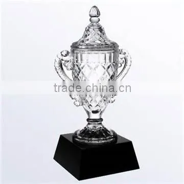 Wholesale clear bowl shape crystal sport trophy cup with black base for prize memento