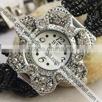 Fashion Bracelet Watches, with Alloy Rhinestone Watch Head(BJEW-G240-M)
