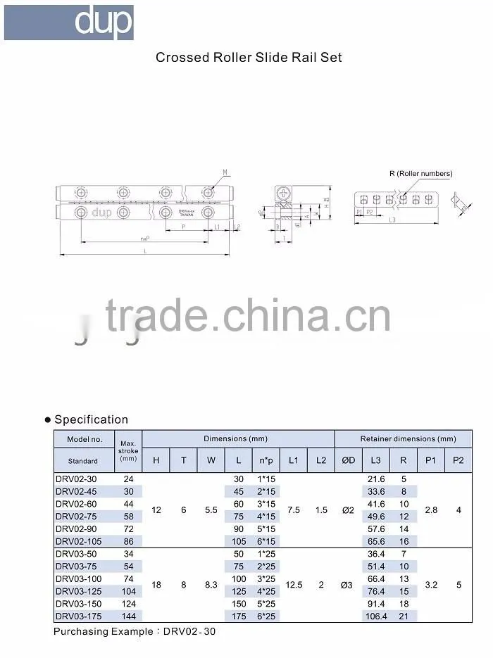 dup DRV cnc linear guide rail with crossed roller slide rail