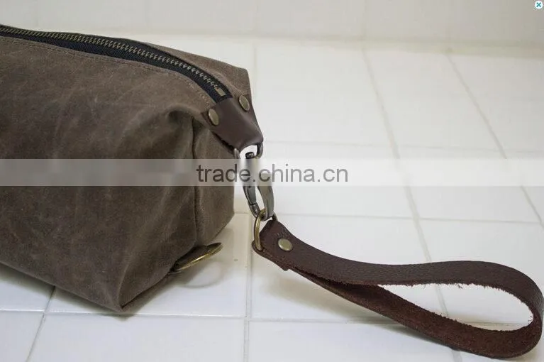 High quality and personalized large size mens waxed canvas dopp kit