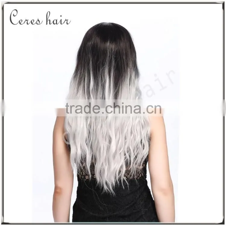 Fashion Gradual Colors Heat Resistant Costumes Wig Ombre Gray Synthetic Wig for Party Long Curly Style