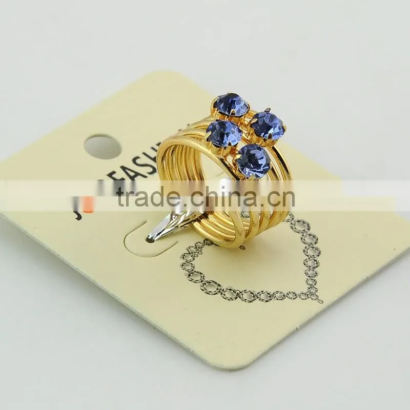Hot sale multi layers gold plated crystal shiny sapphire gem finger ring