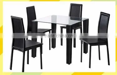 metal frame wood surface luxury tempered glass dining table, heavy-duty metal glass dining table and chairs