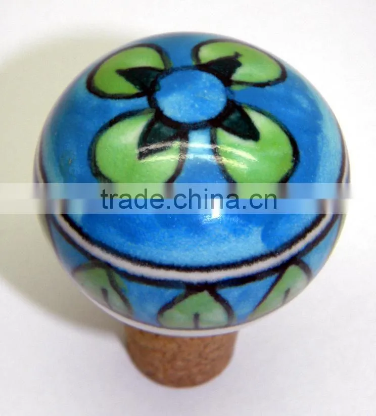 Handpainted Ceramic Bottle Stopper with Cork attachment