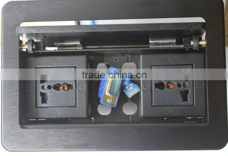 Desktop multimedia cable cubby with POWER HDMI USB VGA AUDIO