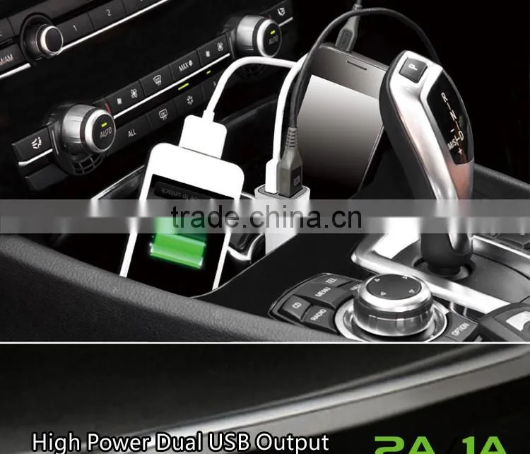 Hot sellling 5v 2a dual usb output universal mini car charger for ipad and mobile phone
