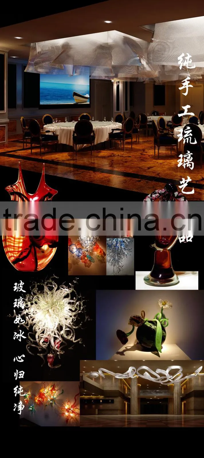hand blown glass chandelier decoration XO-20150619 Modern glass chandelier from famous Chinese glass artist Mr Ou LianHua