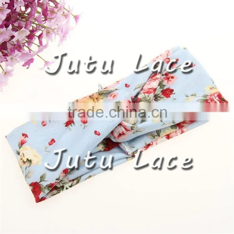 Fancy cotton fabric wide headware - fashion stretch knited headwraps -floral custom printed elastic headbands