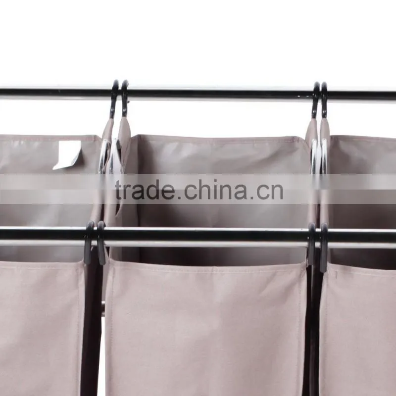 Silver Grey Coated 3-Section Heavy-Duty Steel Rolling Laundry Sorter/Cart