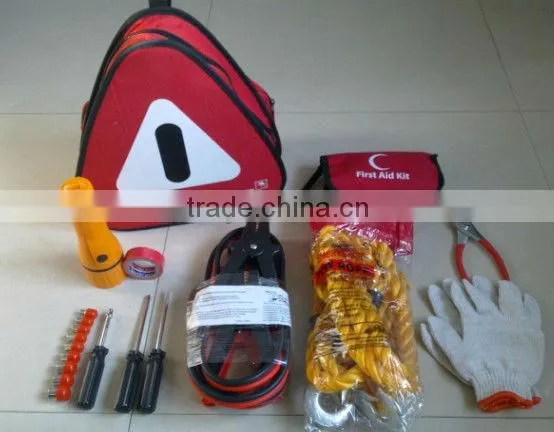 34 pcs Vehicle Emergency Kit with Warning Triangle