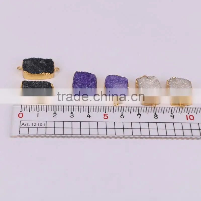 White AB / Purple / Black Druzy Quartz Stone Connector Beads, Rectangle shape Gold plated Crystal Drusy Gem stone Beads