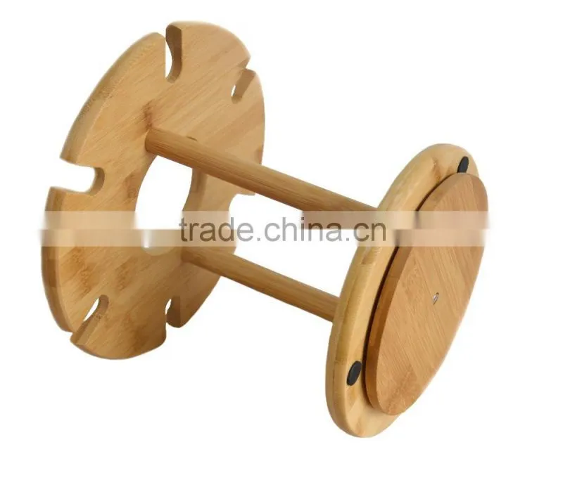 Bamboo six hole red wine glass holder detachable rack for 6 cup and wine
