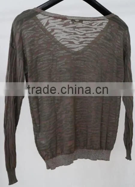 2014 women knit wear V-neck polyester/cotton sweater/pullover /single jersey/adult women sweater