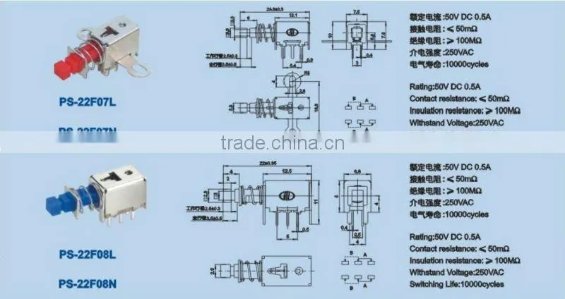 PS-22F07 straight key Push switch