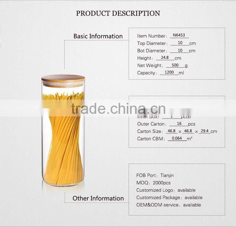 high borosilicate handmade glass mason jar for 1200ml
