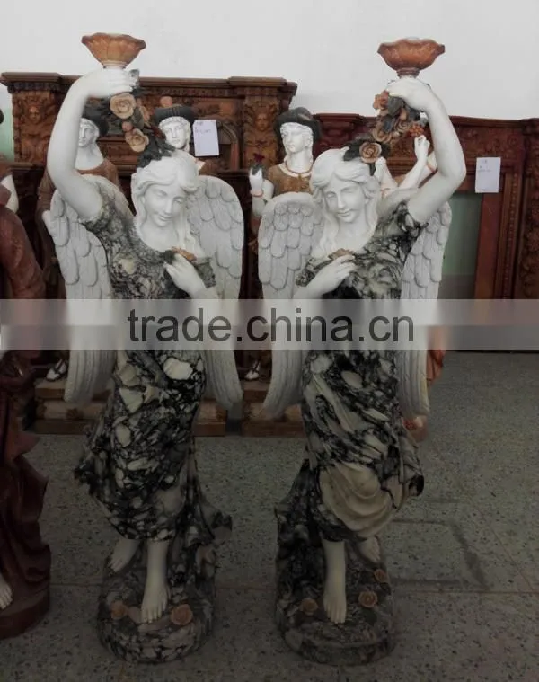 Garden Marble Angel Statue With Lamp