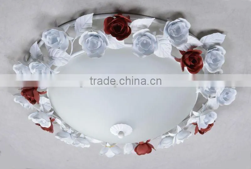 Iron rose flower encircle glass shade ceiling light