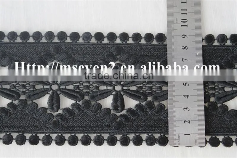 fashion design 9cm black flower embroidery water soluble lace for garment