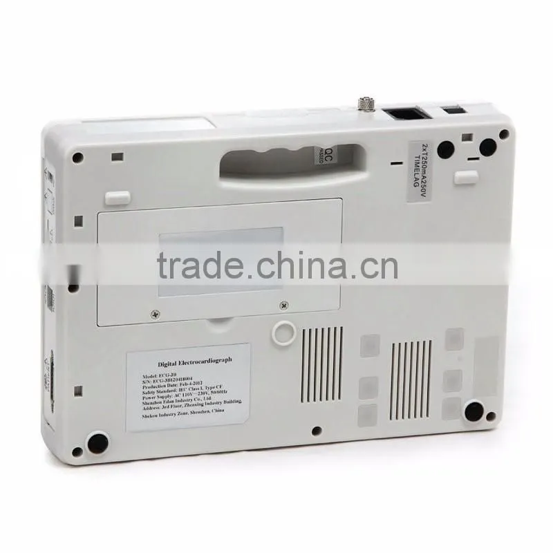 Hospital 7 inch color graphic LCD display portable 3 channels 12 lead ecg machine