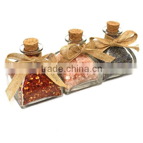 Spices in Cute Creative Square 100ml Glass Jar with Cork and Bow Perfect for Spice Shops and Spice Gift Distributors and Amazon