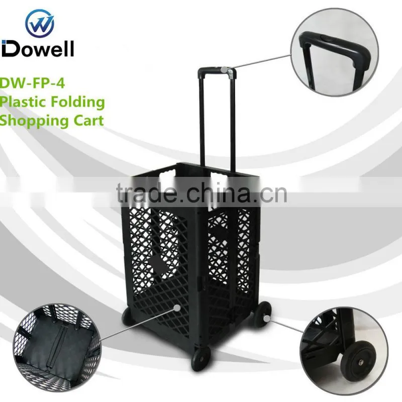 Plastic Collapsible Shopping Cart Portable Folding Plastic Rolling Hand Cart rolling plastic pull cart