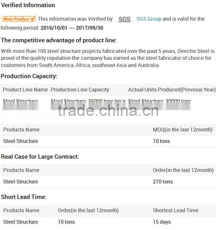 Standard Manufactured Factory Prefabricated Steel Structure