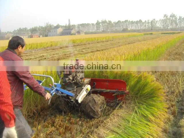 Self-propelled walking behind wheat harvest machine in Harvesters