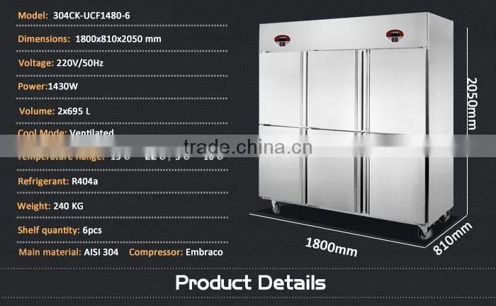 6 Doors Double Temperature Half Freezer Half Refrigerator/Refrigerators For Fruit/Topping Refrigerator