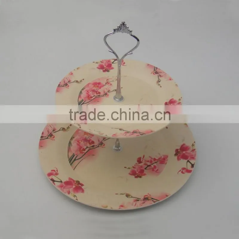 Modern double layer bamboo fiber living room fruit dish cake plate rack