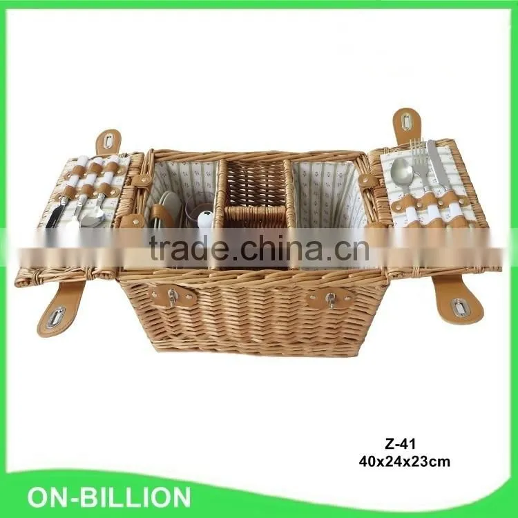 Cusmetic hand weaving picnic basket with wine holder