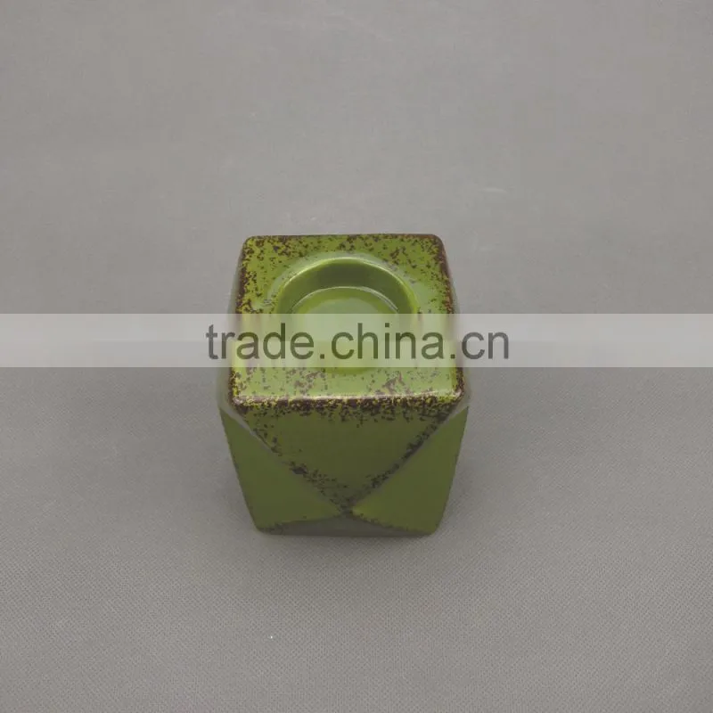 Hand Painted Antique Ceramic Tealight Candle Holder with Distressed Finish