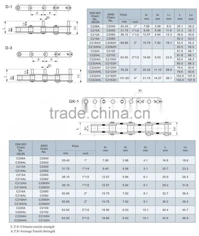 C2060 C2080 standard doube wide conveyor chains with extended pins