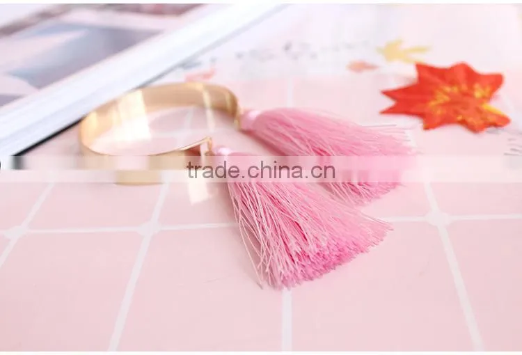 gold cuff bangle with pink tassel simple tassel cuff bangle for woman