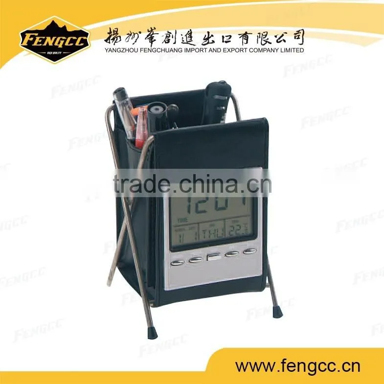 Digital Alarm Collapsible Penholder Clock with Thermometer and Calendar