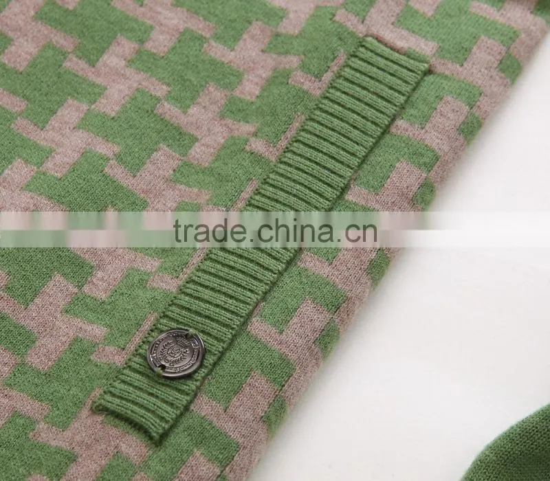 100% fine wool men's light green knitwear cardigan