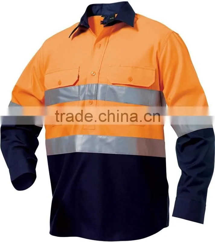 Long sleeve High Vis reflective cotton shirts for work mens shirts