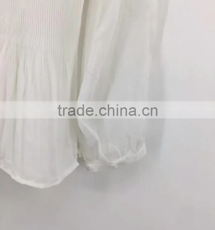 Yiwu stock apparel women pleated transparent sexy chiffon blouse