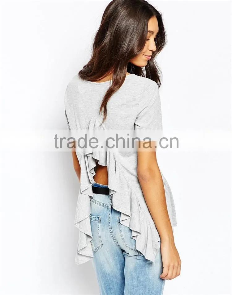 Girls short sleeve plain new design frill back t shirts, frill back t shirts wholesale cheap.