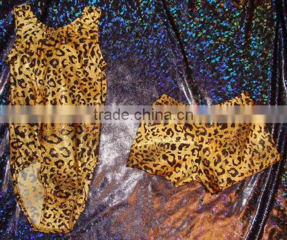 Gymnastics Leotard and short set for babies, toddlers, girls gold cheetah holographic print