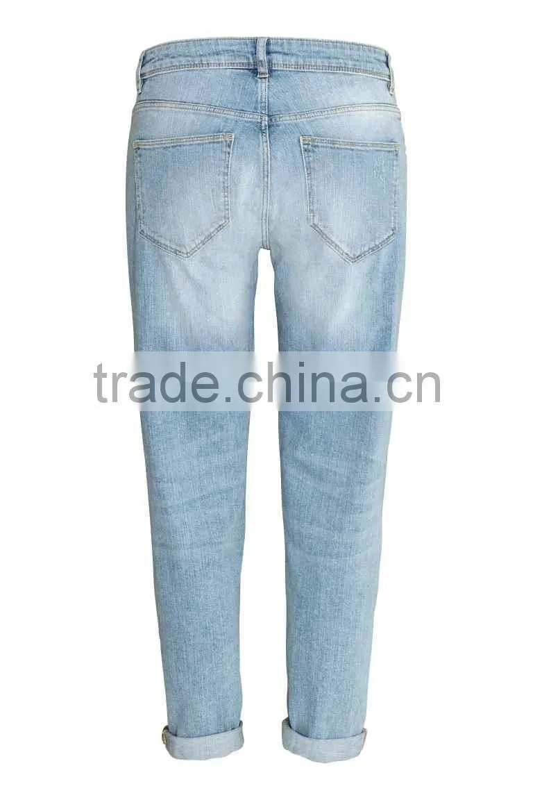 Boyfriend Low Trashed Jeans,2016 summer women denim pants,women corpped jean