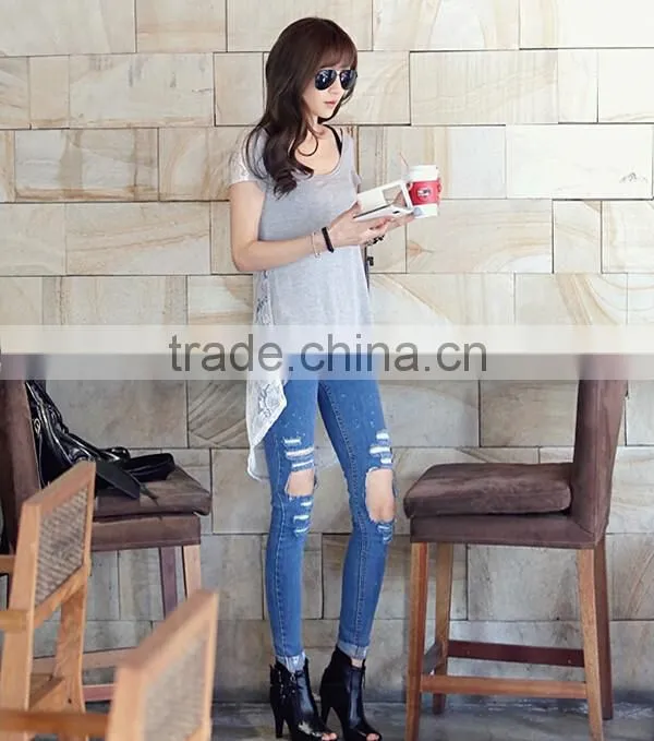 Moq.1pc lace design hollow stitching slim simple blank korean t shirt,Summer style t shirt,t shirt design