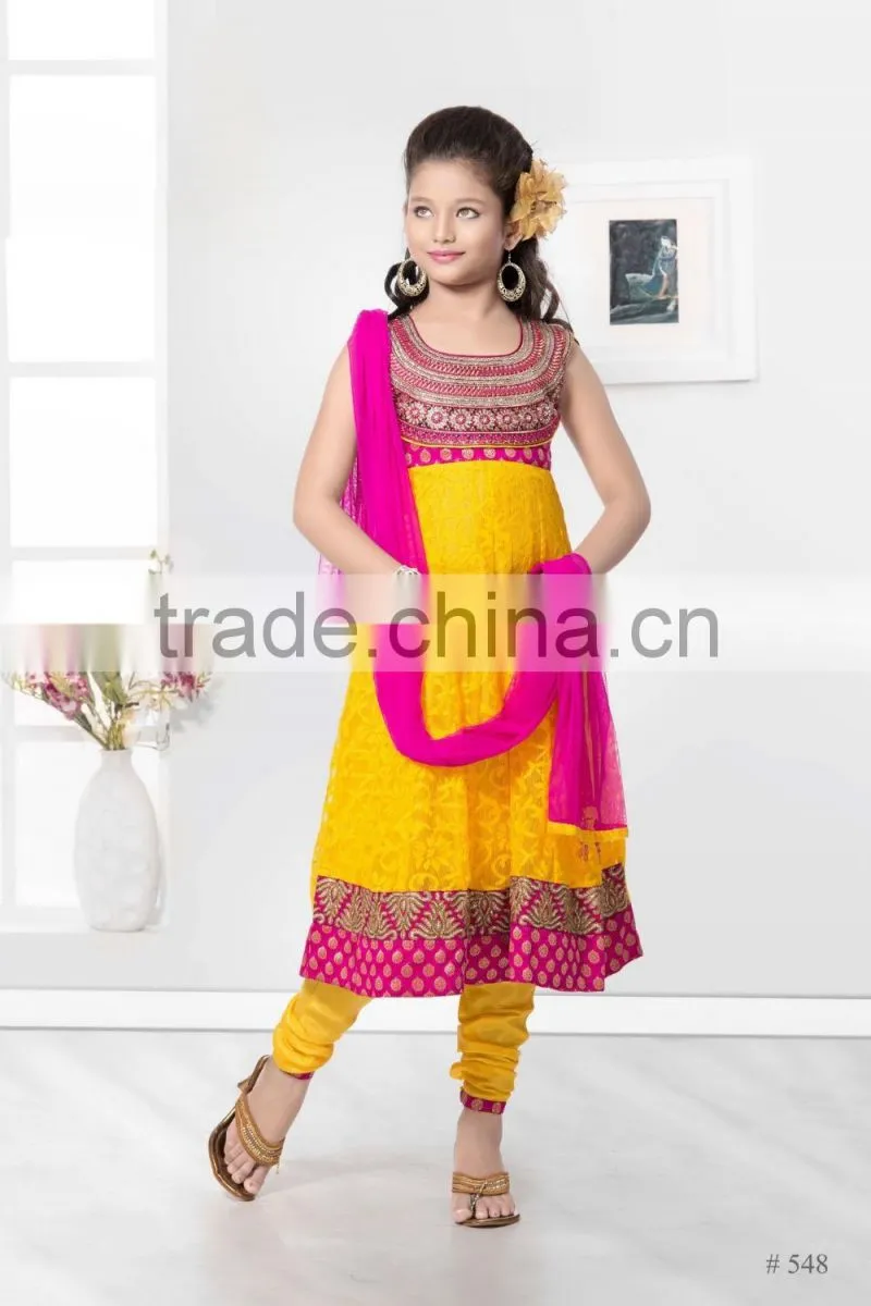 Lovely Red color with orange design at neck salwar kameez sizzling Girls Ready Made