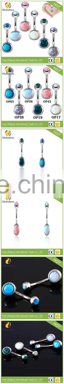 Elegant Navel Ring Belly Ring With Two Opal Balls Body Piercing Jewelry