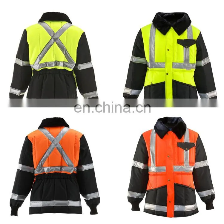 Waterproof Jacket with safety work Hi vis cold storage fleece collar