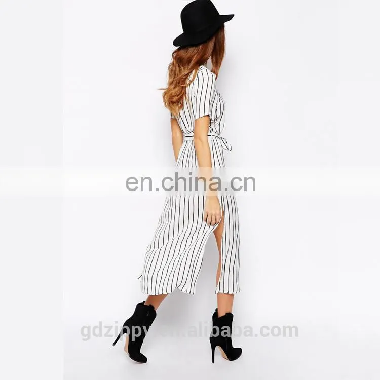 2015 New Woman clothing Stripe midi shirt dress for women